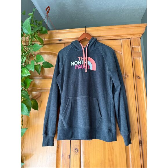 The North Face Women’s Fleece Hoodie L – Gray with Pink Logo - Picture 2 of 8